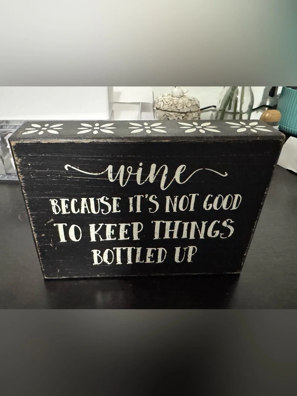 Wine Decorative Wall Plaque - Black with White Lettering